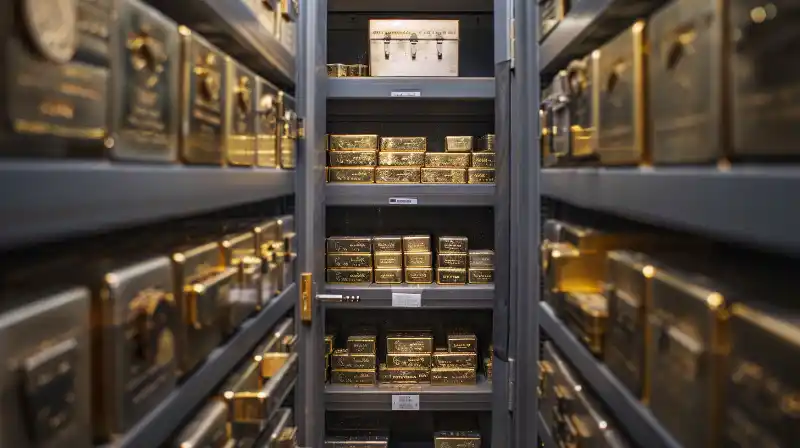 A comparison of government-issued and private-minted bullion bars in a secure vault.