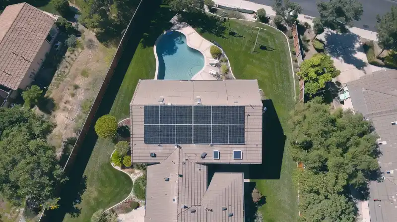 A solar panel installation on a senior's rooftop in a suburb.