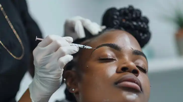 A woman receiving Botox treatment at a modern clinic.