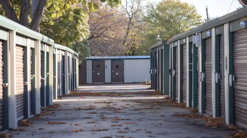 A photo of various outdoor storage units with sturdy locks and weather-resistant materials.