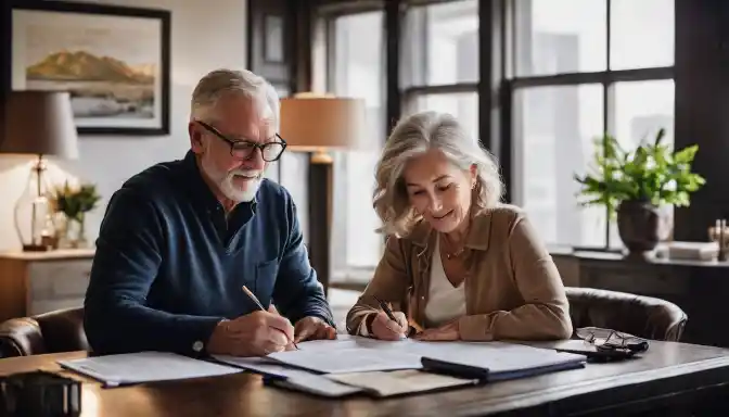 Couple reviewing savings accounts