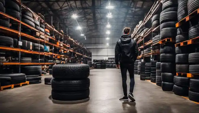 Man in tire warehouse