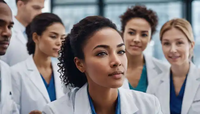 Diverse group of people participating in clinical trials at a medical research center.