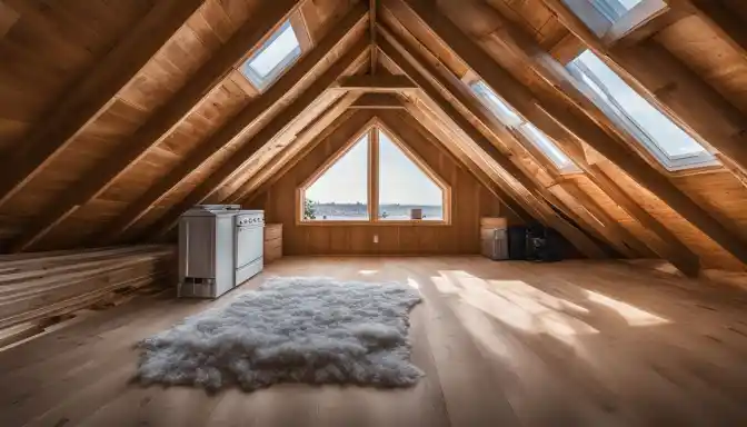 A well-insulated attic with energy efficient appliances and stylish interior decor.