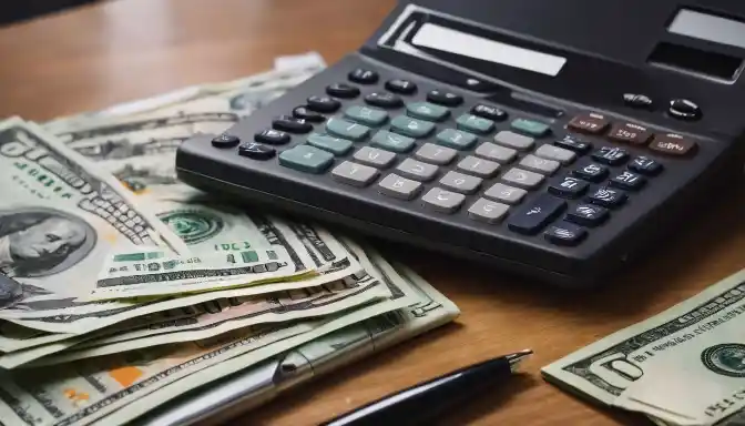 A stack of dental insurance documents surrounded by money and a calculator.