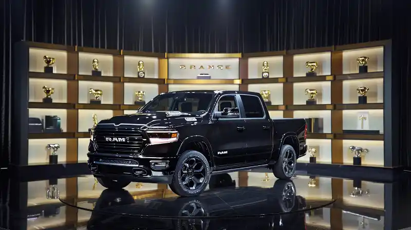 The Dodge Ram 1500 displayed with industry awards and accolades.