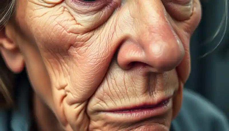 close up on woman's face and wrinkles