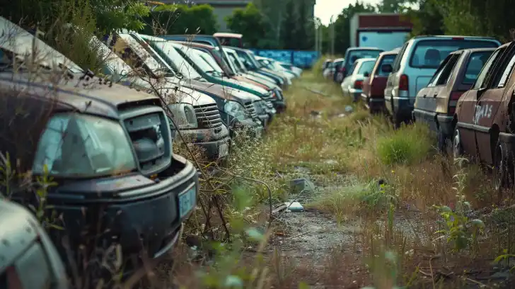 abandoned repossessed cars in junkyard