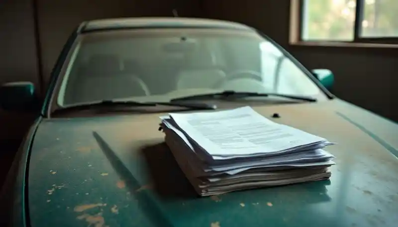 a stack of papers on a car hood