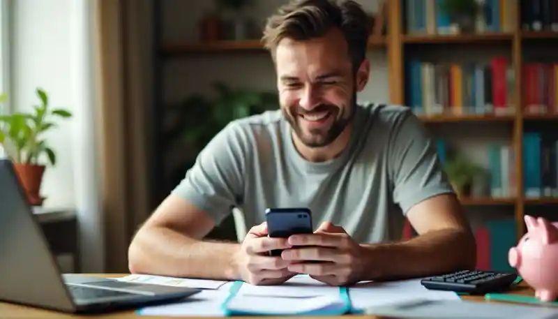 man happy with his smartphone