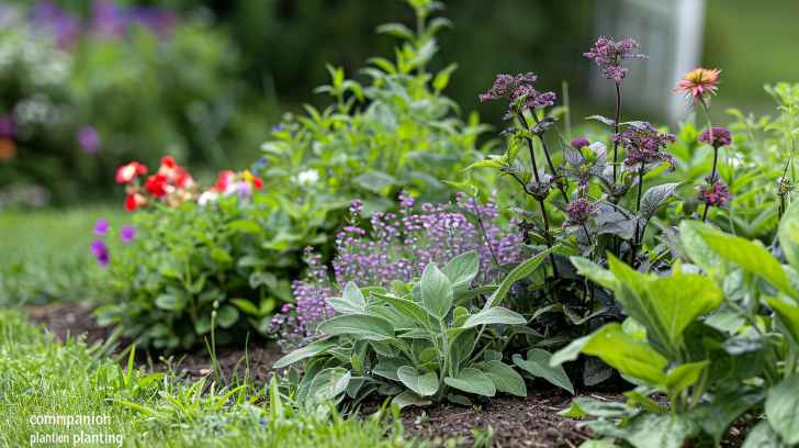 beautiful plants in garden with mint looming