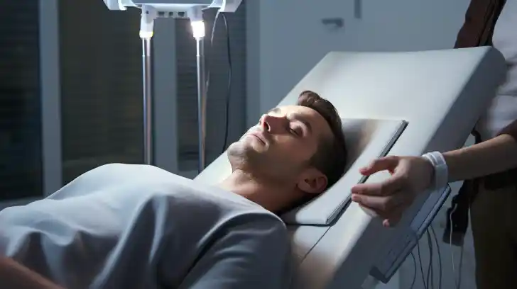 A person undergoing a nerve sensitivity test in a doctor's office.