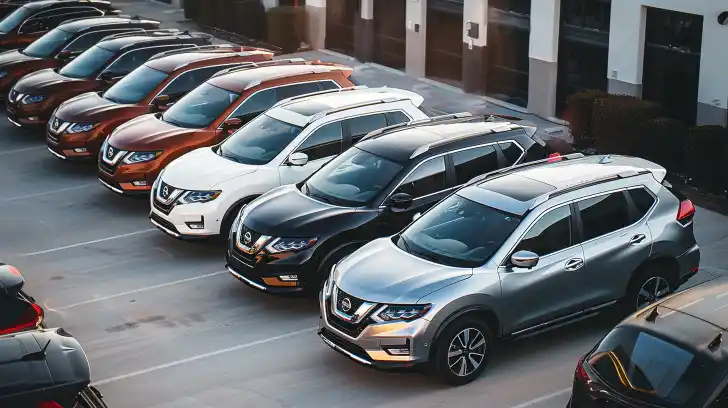 Row of Nissan Rogue vehicles