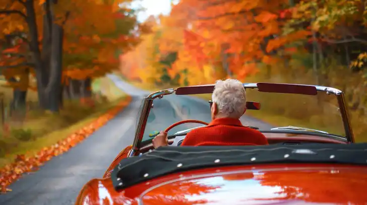 Senior man driving convertible sportscar