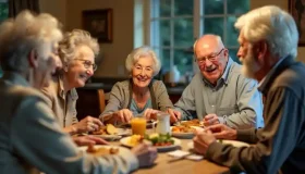 Seniors eating at communal meal