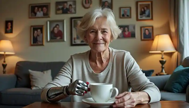 Woman with robotic arm