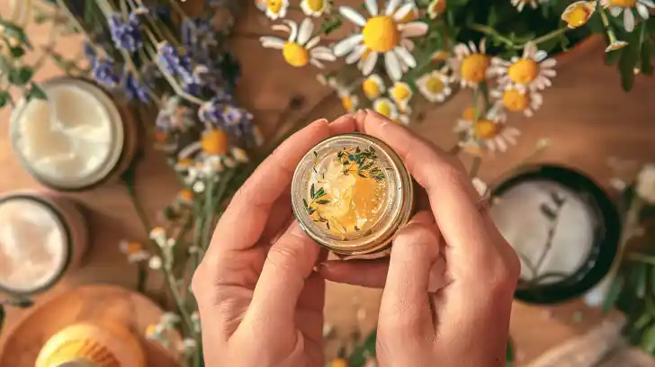 A person holding herbal ointment.