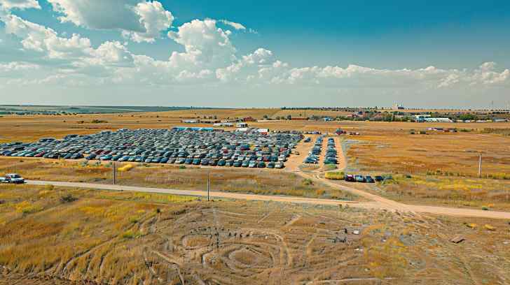 Unsold cars parked on field