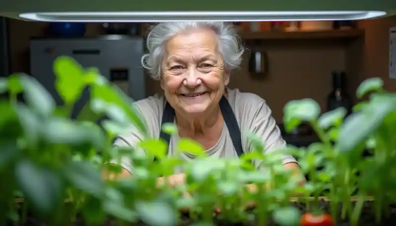 Woman with her in-home garden